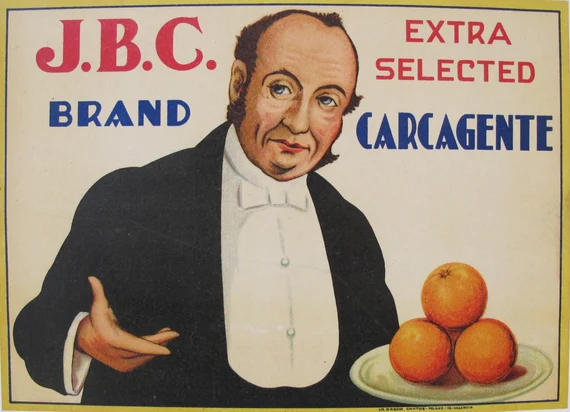 Vintage Spanish oranges brand label from Carcagente